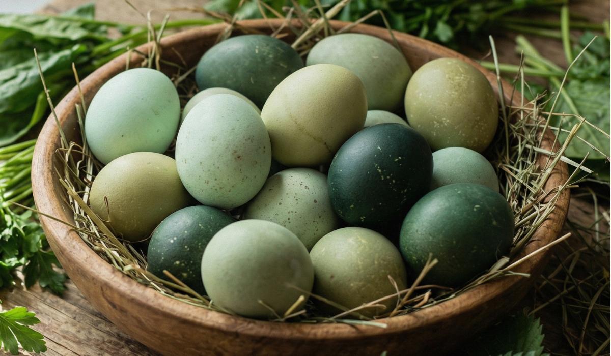kā krāsot olas ar zaļumiem